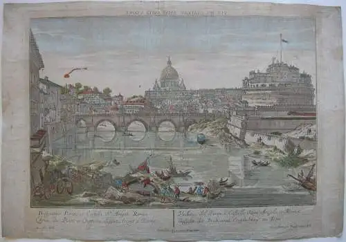 Vue d’optique Guckkastenblatt Rom Ponte Castello Sant Angelo kol Kupferst 1750