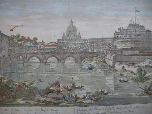 Vue d’optique Guckkastenblatt Rom Ponte Castello Sant Angelo kol Kupferst 1750