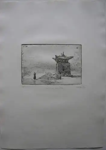 Hector McDonnell (1947) Tibet Landschaft bei Lhasa Orig Radierung signiert 1990