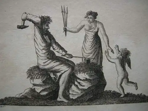 Stammbuchblatt Hephaistos schmiedet Pfeile für Artemis Wiederhold 1820