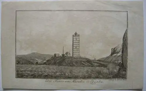 Stammbuchblatt Tower Marabou Ägypten Wiederhold Orig. Kupferstich 1820 Afrika