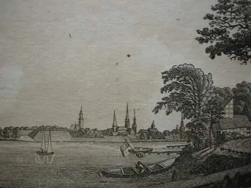 Stammbuchblatt Hamburg Gesamtansicht von d Außen Alster Orig. Kupferstich 1820