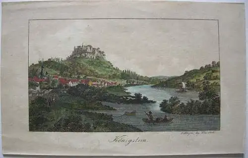 Stammbuchblatt Königstein Gesamtansicht Widerhold Kupferstich 1814 Sachsen