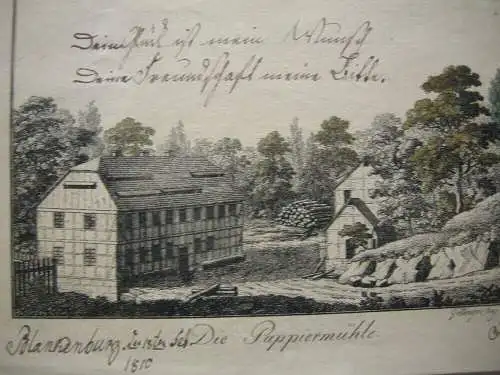 Stammbuchblatt Göttingen Weende Papiermühle Kupferstich Wiederhold 1830 Niedersa