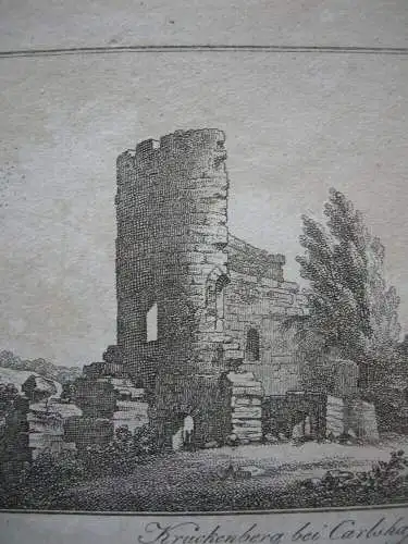 Stammbuchblatt Ruine Krukenberg Bad Karlshafen Kupferstich 1830 Hessen