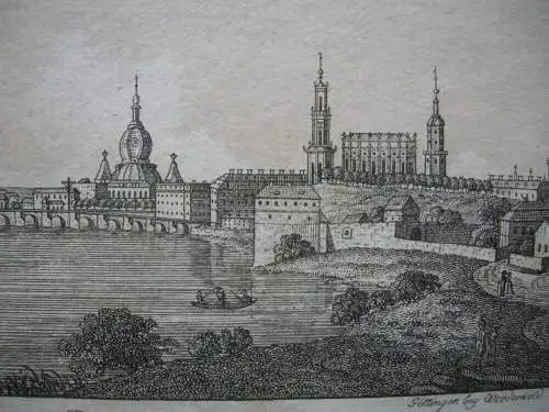 Stammbuchblatt Dresden Gesamtansicht Wiederhold Kupferstich 1830 Sachsen