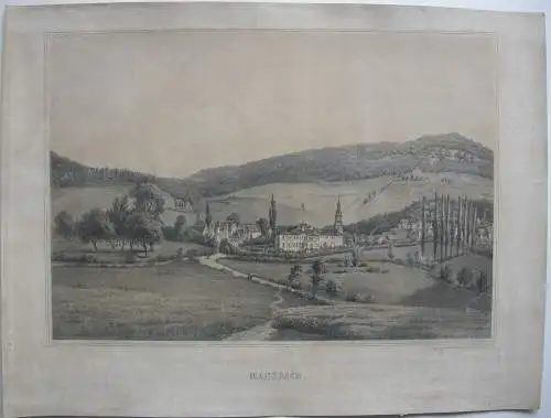 Mansbach Gesamtansicht Hohenroda Hessen Orig Lithografie Tonplatte um 1850