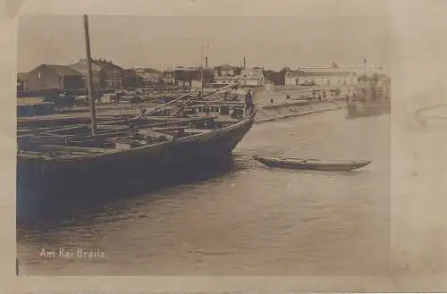 AK Kai Braila Lastkahn Donau Rumänien Walachai Echtfoto ungel 1918