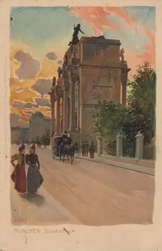 AK München Siegestor Künstlerkarte Paul Hey Litho ungel um 1900