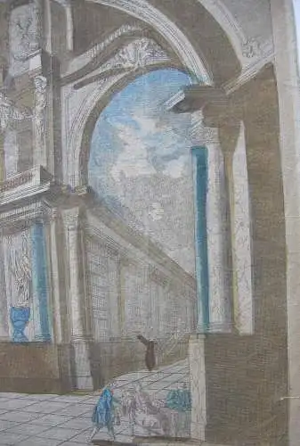 Vue d’optique Guckkastenblatt Rom Galleria Science kolor Kupferst 1750 Bibliothe