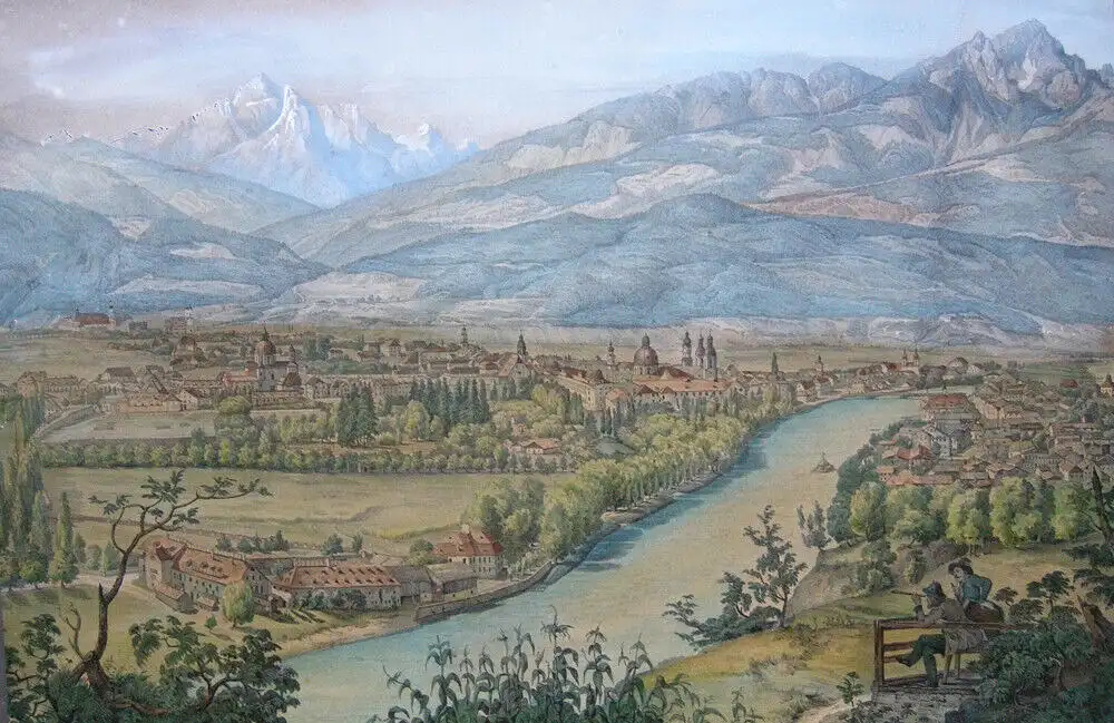 Innsbruck Gesamtansicht Tirol Österreich Orig. Lithografie A. Podesta 1838 1