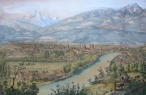 Innsbruck Gesamtansicht Tirol Österreich Orig. Lithografie A. Podesta 1838