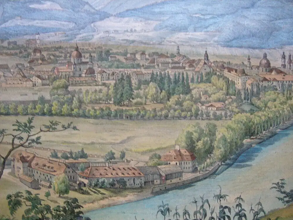 Innsbruck Gesamtansicht Tirol Österreich Orig. Lithografie A. Podesta 1838 2