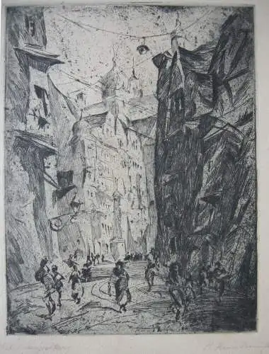 H. Kundmüller-Rehm Augsburg Rathaus Expressionistische Radierung 1929 signiert