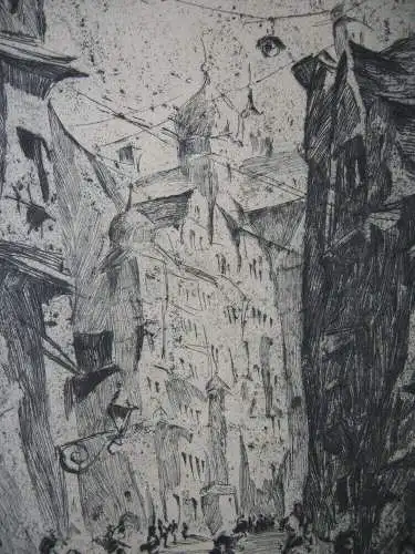 H. Kundmüller-Rehm Augsburg Rathaus Expressionistische Radierung 1929 signiert