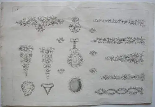 Zeichenkunst für Juweliere Goldschmiede 8 (von 11) Kupfertafeln ca. 1780