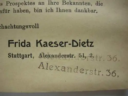 Prospekt von Frida Kaeser-Dietz Seherin (Schreibmedium) Stuttgart Hellsehen 1930