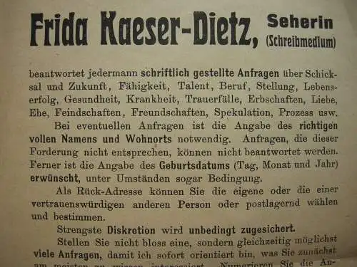 Prospekt von Frida Kaeser-Dietz Seherin (Schreibmedium) Stuttgart Hellsehen 1930