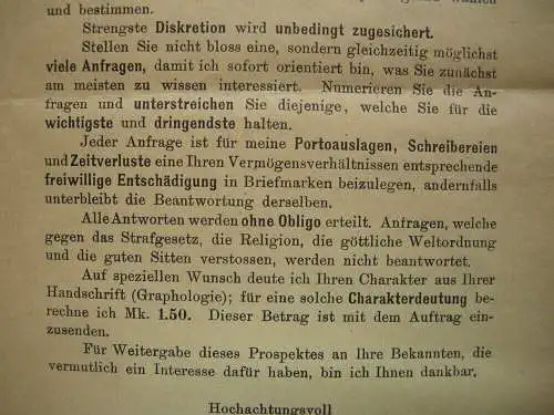 Prospekt von Frida Kaeser-Dietz Seherin (Schreibmedium) Stuttgart Hellsehen 1930