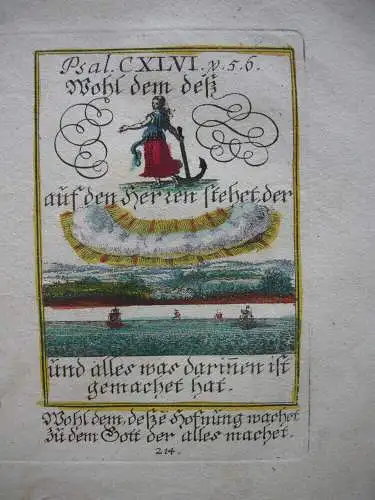 Alkolor geistl Emblemkupfer Bodenehr Memento Mori Israel Sünder Rebus 1699