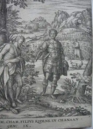 Pieter van der Borcht (1545-1608) Flämisch Noah im Rausch Sohn Radierung 1600