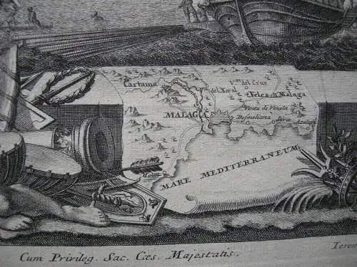 Seeschlacht Velez-Malaga Span Erbfolgekrieg Kupferstich Corvinus España 1720