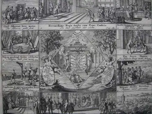 Denkwürdigkeiten des Jahres 1720 Historischer Kalender Orig Kupferstich 1720