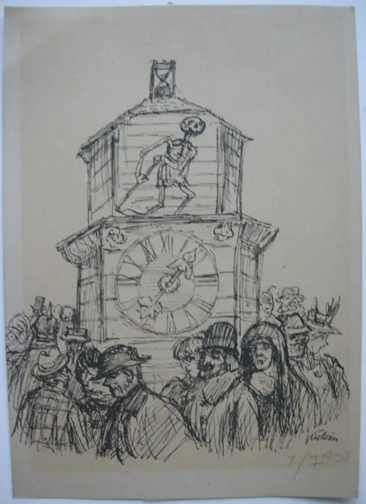 Alfred Kubin (1877-1959) Memento Mori Verrinnende Zeit Federlithografie 1938 0