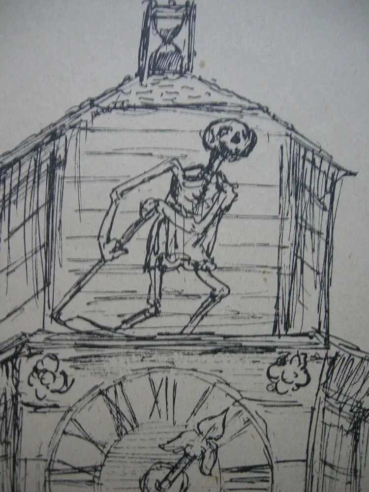 Alfred Kubin (1877-1959) Memento Mori Verrinnende Zeit Federlithografie 1938 1
