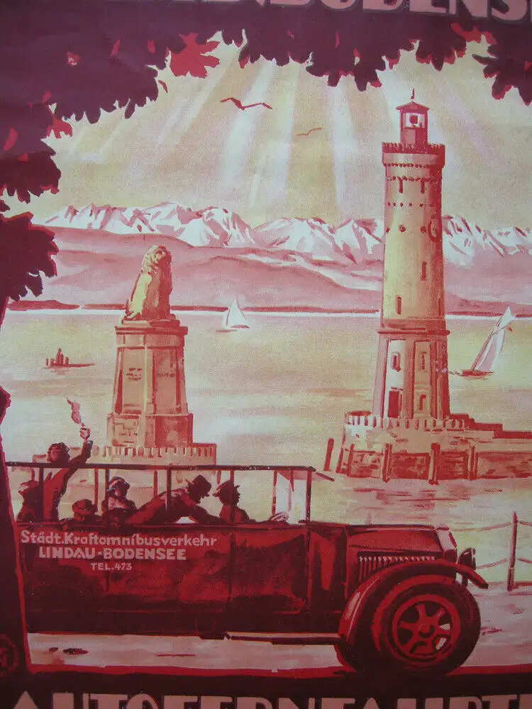 Werbeplakat Lindau Bodensee Autofernfahrten Orig Lithografie Hans Merz 1925 1
