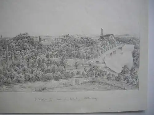 Halle Saale Ansicht Bleistiftzeichnung 1849 Giebichstein Sachsen-Anhalt