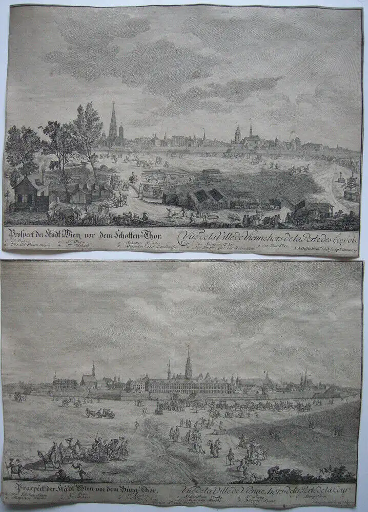 Joh Ad Delsenbach (1687-1765) Wien 2 Ansichten vom Burg- und Schotten-Thor 1719 0