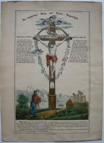 Hagenthal-le-Bas Elsass Wunderbare Kreuz Wunder Lithografie 1850 Ablass-Gebet