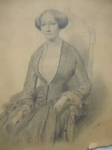 Pieter G. Bernhard (1813-1880) Portrait vornehme Dame Bleistiftzeichnung 1852