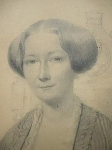 Pieter G. Bernhard (1813-1880) Portrait vornehme Dame Bleistiftzeichnung 1852
