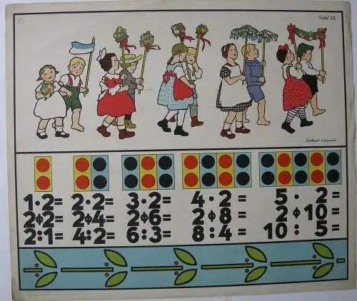 Gertrud Caspari Schultafel Rechenunterricht Spielende Kinder Fablithografie 1925