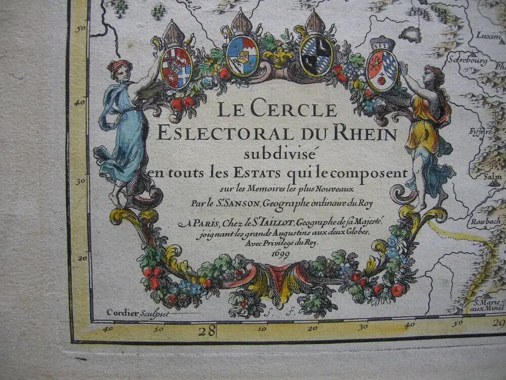 Oberrheinischer Kurrheinischer Rechtskreis kolor Kupferstichkarte Sanson 1690 3