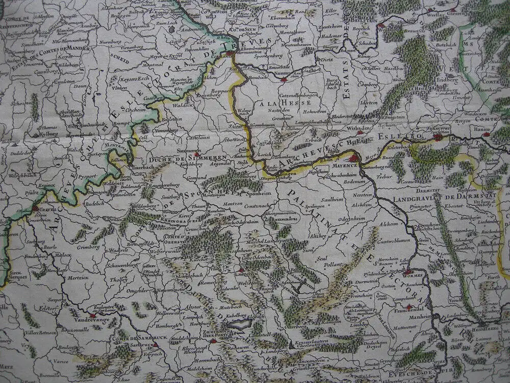 Oberrheinischer Kurrheinischer Rechtskreis kolor Kupferstichkarte Sanson 1690 4