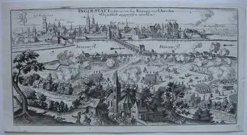 Ingolstadt Gesamtansicht Belagerung Schweden Kupferstich 1720 Oberbayern