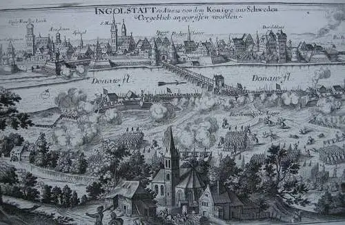 Ingolstadt Gesamtansicht Belagerung Schweden Kupferstich 1720 Oberbayern