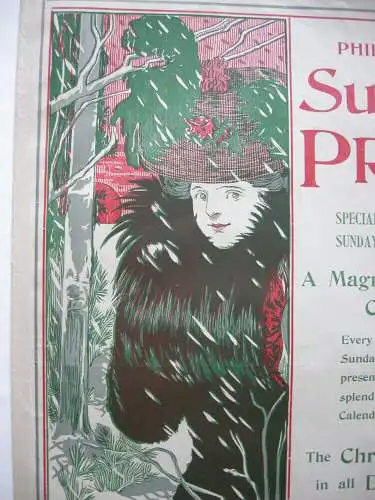 Plakat Poster Philadelphia Sunday Press Lithografie entoilé 1895 art nouveau