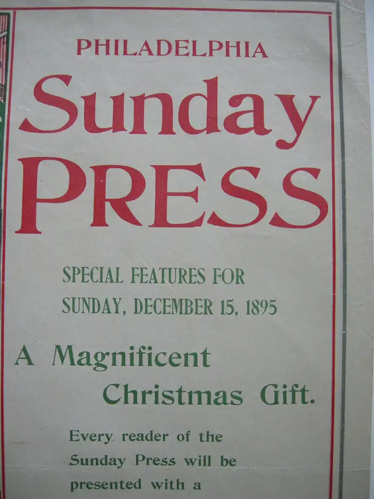 Plakat Poster Philadelphia Sunday Press Lithografie entoilé 1895 art nouveau 2