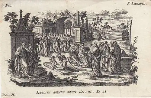 Gebrüder Klauber Heiliger Lazarus von den Toten auferweckt Kupferstich 1750