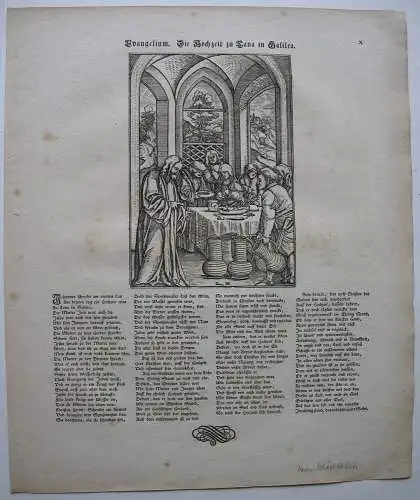 Hans Schäuffelein Hochzeit zu Cana Einblattdruck H. Sachs Orig. Holzschnitt 1821