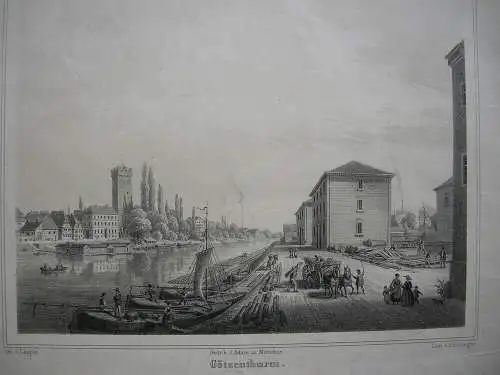 Heilbronn Teilansicht Götzenturm Neckar Hafen Lithografie Emminger 1865