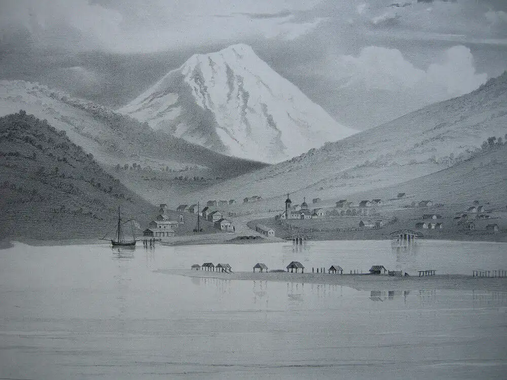 Petropawlowski Kamtschatka Russland Gesamtandsicht Lithografie Lasalle 1840 1