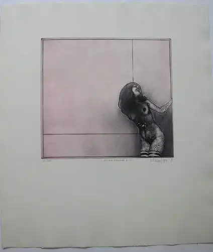 Klaus Böttger (1942-1992) Ringelstrumpf II Orig. Radierung 1973 signiert Erotik