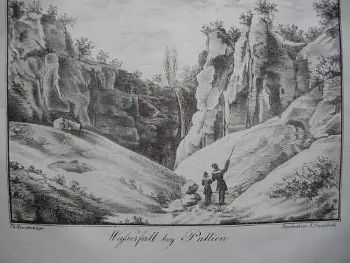 Trier Wasserfall bei Pallien Lithografie J. Susenbeth nach Hawich 1823 Rheinland