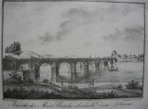 Trier Ansicht Moselbrücke  Lithografie J. Susenbeth nach Hawich 1823 Rheinland