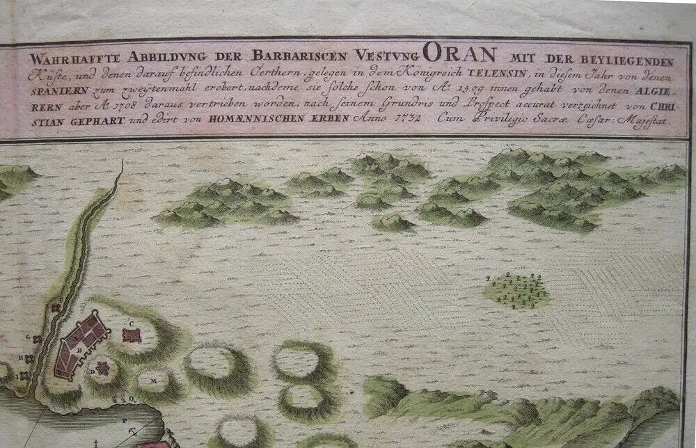 Oran Algerien Algerie Umgebung Afrika altkolor Kupferstichkarte Homann 1732 3